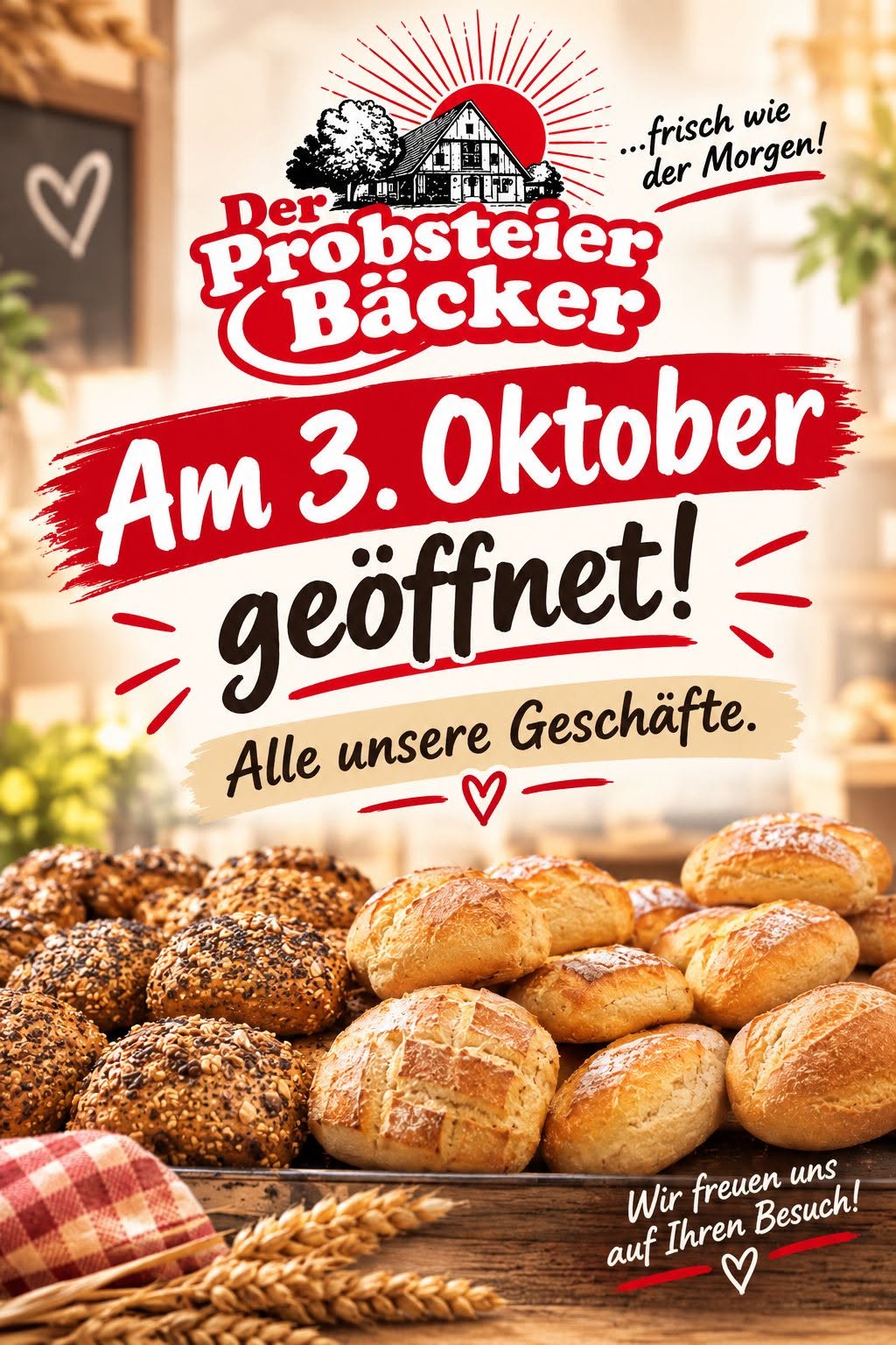 Der Probsteier Bäcker hat am Tag der deutschen Einheit geöffnet